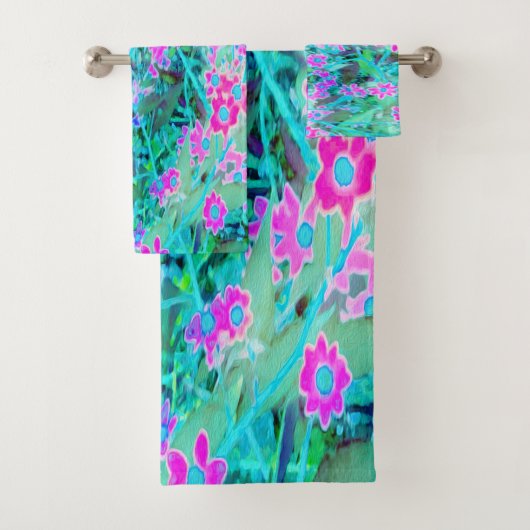 Hübsch Magenta und Royal Blue Garden Blume Badhandtuch Set (Insitu)