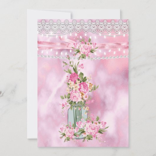 Hübsch Mason Jar Pearl String Lights Floral Pink Einladung (Rückseite)