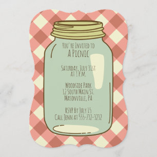 Hübsch Mason Jar Picnic Party Invite Gingham Einladung