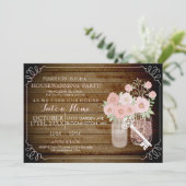 Hübsch Mason Jar Wood Look Housewarming Einladung (Stehend Vorderseite)