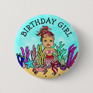 Hübsch Mermaid Birthday Girl Button