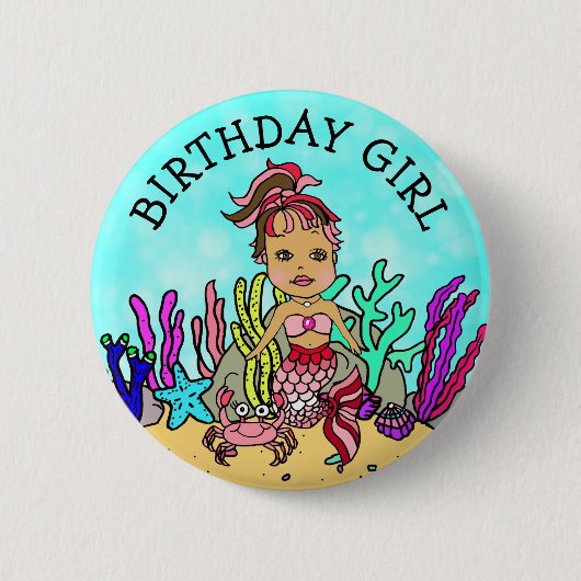 Hübsch Mermaid Birthday Girl Button (Vorderseite)