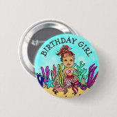 Hübsch Mermaid Birthday Girl Button (Vorne & Hinten)