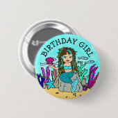 Hübsch Mermaid Birthday Girl Button (Vorne & Hinten)