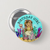 Hübsch Mermaid Birthday Girl Button (Vorne & Hinten)