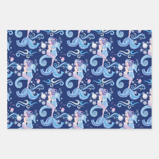 Hübsch Mermaid Lila Blue Geschenkpapier Set (Vorderseite 3)