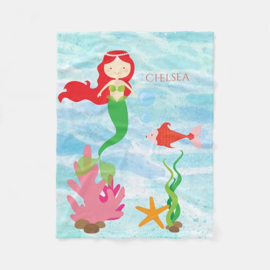 Hübsch Mermaid Personalisiert Fleece Baby Blanket (Vorderseite)
