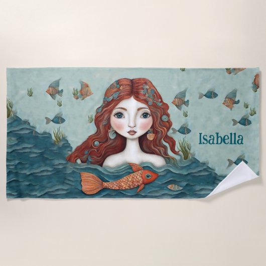 Hübsch Mermaid Personalisiert Strandtuch (Vorderseite)