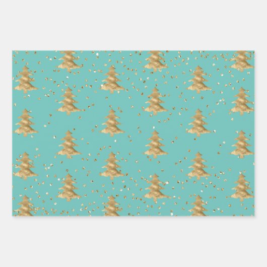 Hübsch Mint Gold Weihnachtsbaum Glitz Geschenkpapier Set (Vorderseite)