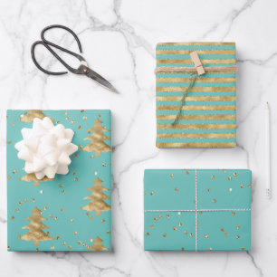 Hübsch Mint Gold Weihnachtsbaum Glitz Geschenkpapier Set