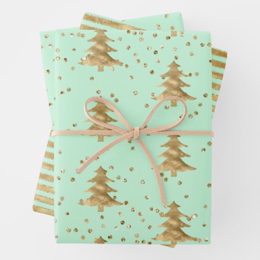 Hübsch Mint Green Gold Weihnachtsbaum Geschenkpapier Set (Beispiel)