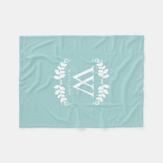 Hübsch-Minze-Grün-Monogramm Fleecedecke (Vorderseite (Horizontal))