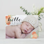 Hübsch Modern Floral Hello Birth Ankündigung 2 (Stehend Vorderseite)