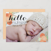 Hübsch Modern Floral Hello Birth Ankündigung 2 (Vorne/Hinten)