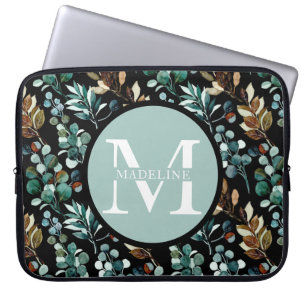 Hübsch Modern Floral Monogram Name + Initiale Laptopschutzhülle