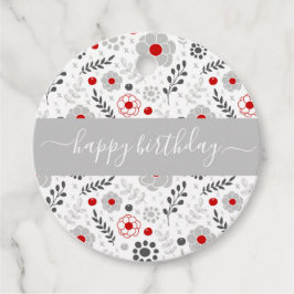 Hübsch Moderne Blume Rot und Grau Geburtstag Geschenkanhänger