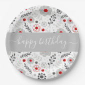 Hübsch Moderne Blume Rot und Grau Geburtstag Pappteller (Vorderseite)