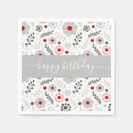 Hübsch Moderne Blume Rot und Grau Geburtstag Serviette