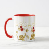 Hübsch Moderne Golden, Rote Rosen & Hanging Hearts Tasse (Links)