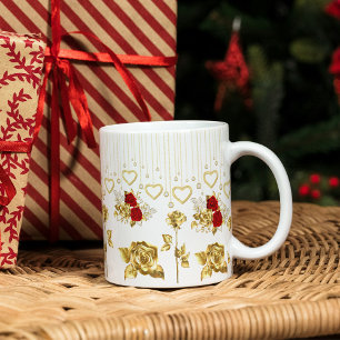Hübsch Moderne Golden, Rote Rosen & Hanging Hearts Tasse