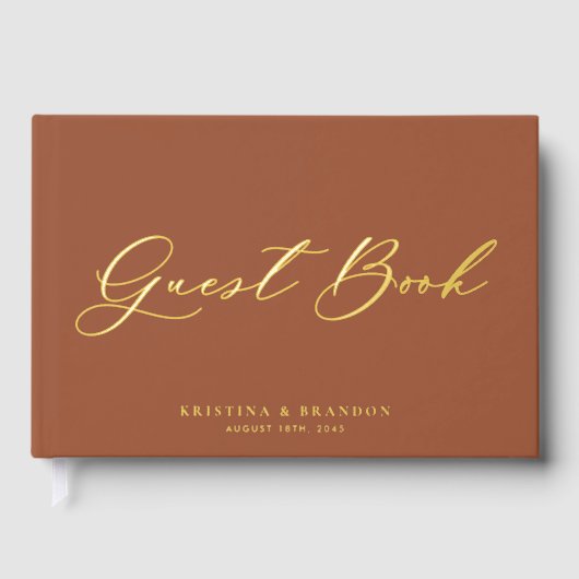 Hübsch Moderne Kalligrafie Terracotta Foto Hochzei Gästebuch (Vorderseite)