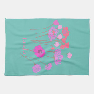 Hübsch Modernes, florales Aquamarin Geschirrtuch