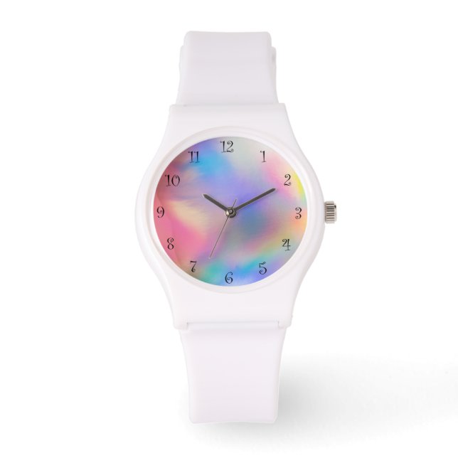 Hübsch Modernes Gefälle Aquarellfarbe Regenbogen H Armbanduhr (Vorderseite)