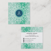 HÜBSCH MONOGRAM Modernes boho mandala Muster grün Quadratische Visitenkarte (Vorne/Hinten)