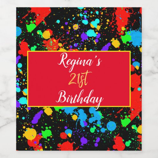 Hübsch Neon Paint Spritzer Rot Blau Lila Gelb Weinetikett (Einzelnes Label)