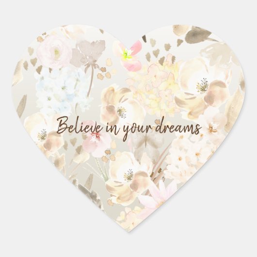 Hübsch neutrale Creme Pink Floral Herz-Aufkleber (Vorderseite)