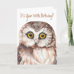 Hübsch-Niedliches kleines Owl, 100. Geburtstagskar Karte