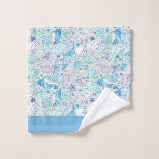 Hübsch Ocean Seashell Muster mit dem Namen Blue Badhandtuch Set (Waschlappen)