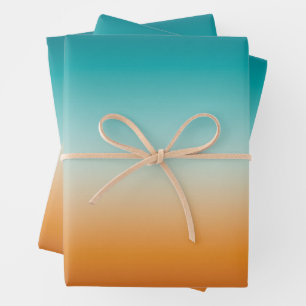 Hübsch Ombre Sunny Orange & Aquamarin Blue Gradien Geschenkpapier Set