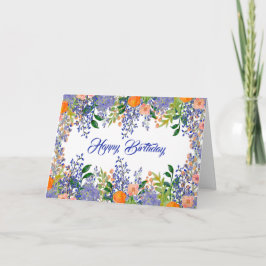 Hübsch Orange Blue Floral Watercolor Geburtstag Karte