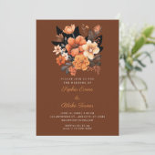 Hübsch Orange Floral Bouquet Fall Brown Wedding Einladung (Stehend Vorderseite)