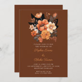 Hübsch Orange Floral Bouquet Fall Brown Wedding Einladung (Vorne/Hinten)