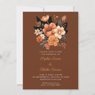 Hübsch Orange Floral Bouquet Fall Brown Wedding Einladung