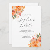 Hübsch Orange Floral Elegante White Wedding Einladung (Vorne/Hinten)