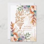 Hübsch Orange Florals Hochzeit im Herbst Save the  Date (Vorderseite)