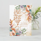 Hübsch Orange Florals Hochzeit im Herbst Save the  Date (Stehend Vorderseite)