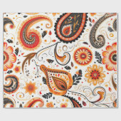 Hübsch Orange Green Mix Floral Paisley Muster Geschenkpapier (Flach)