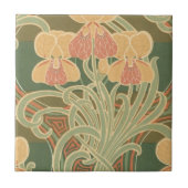 hübsch orangefarbene Blume Jugendstil-Design Fliese (Vorderseite)