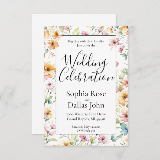 Hübsch Orangefarbene Wildblumen Hochzeit Einladung (Vorne/Hinten)