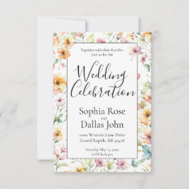 Hübsch Orangefarbene Wildblumen Hochzeit Einladung