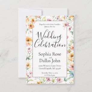 Hübsch Orangefarbene Wildblumen Hochzeit Einladung