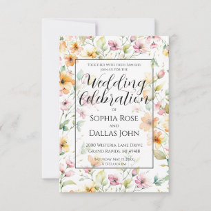 Hübsch Orangefarbene Wildblumen Hochzeit Einladung