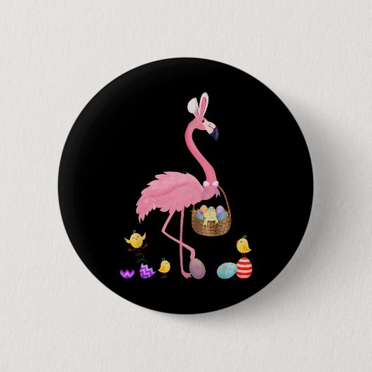 Hübsch Ostern Flamingo mit Ostern Korb Ostern Button (Vorderseite)