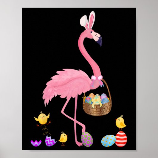 Hübsch Ostern Flamingo mit Ostern Korb Ostern Poster (Vorne)