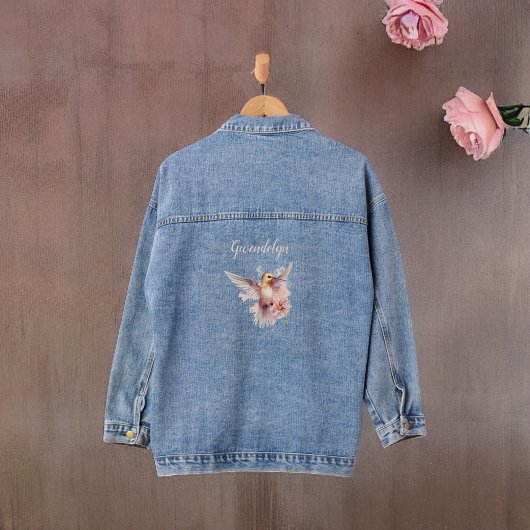 Hübsch Pachy Pink Hummingbird mit Monogrammname Jeansjacke