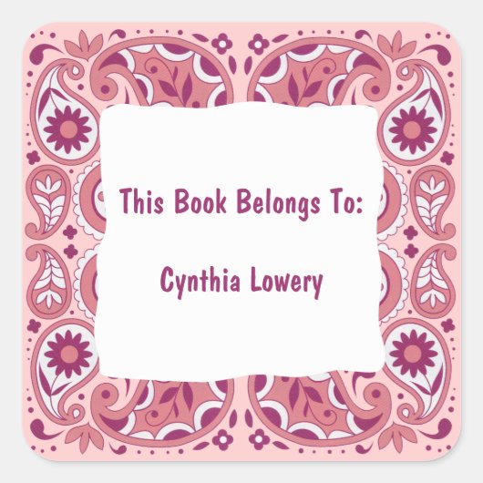 Hübsch Paisley Pattern Pinks Weiße Blume Quadratischer Aufkleber (Vorderseite)